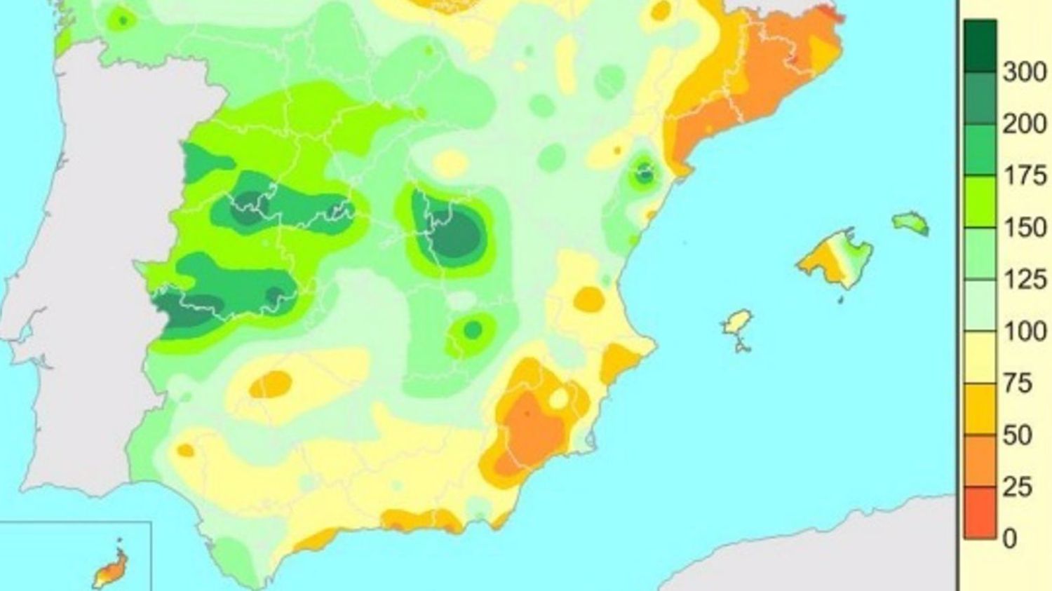 Situación de las lluvias acumuladas en España entre el 1 de octubre de 2022 y el 20 de diciembre de 2022.